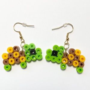 Turtle Perler Bead Earrings Orange/Brown Shell. New